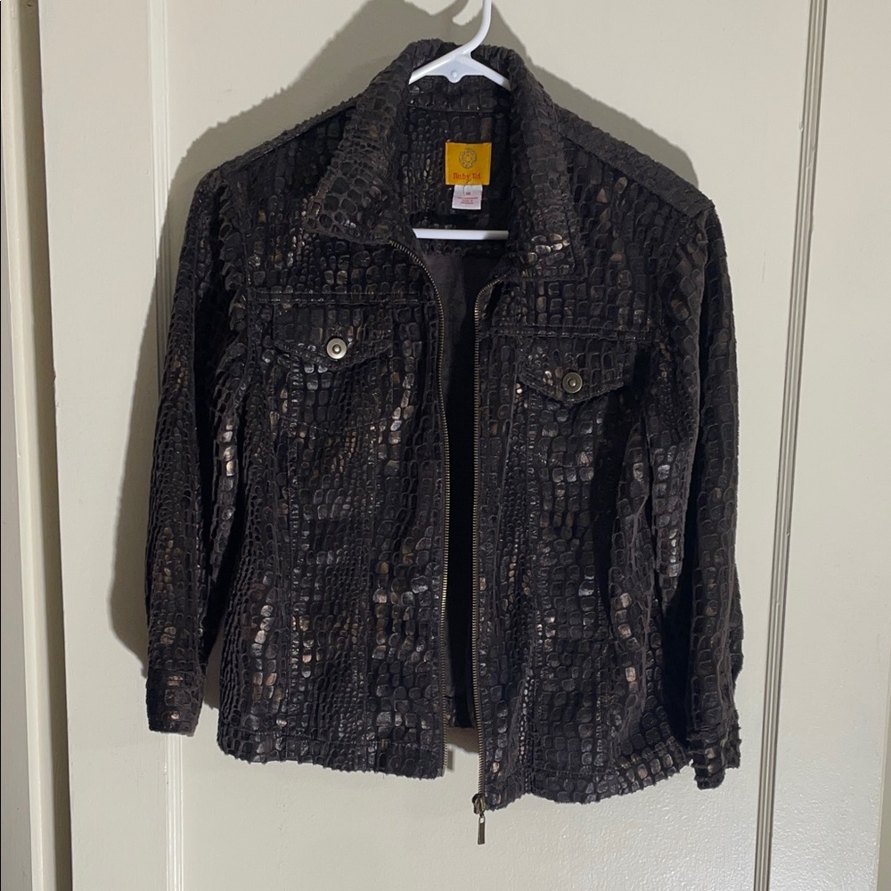 Ruby Rd. Crocodile Pattern Jacket In Gray And Bro… - image 1